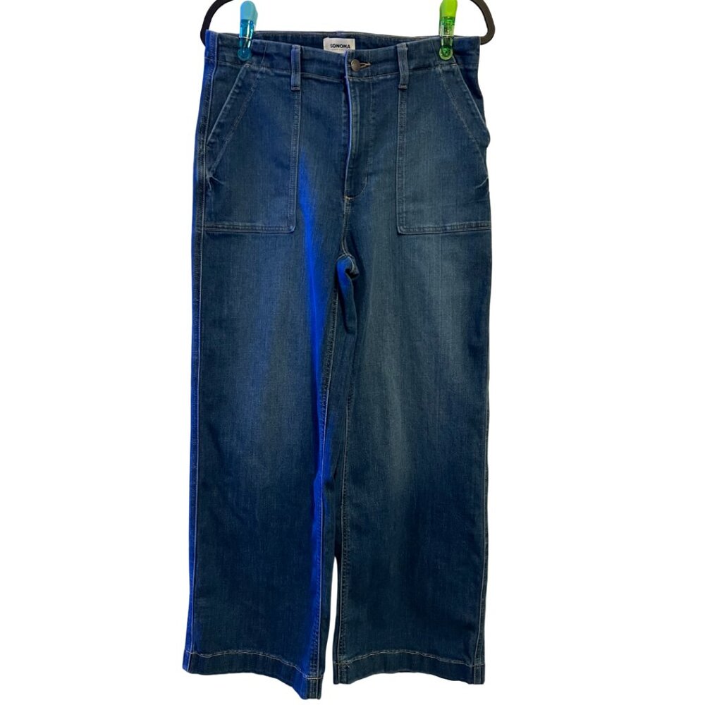 Sonoma Goods for Life Women’s High Waist Wide Leg Jeans Size 14 Dark Wash Denim